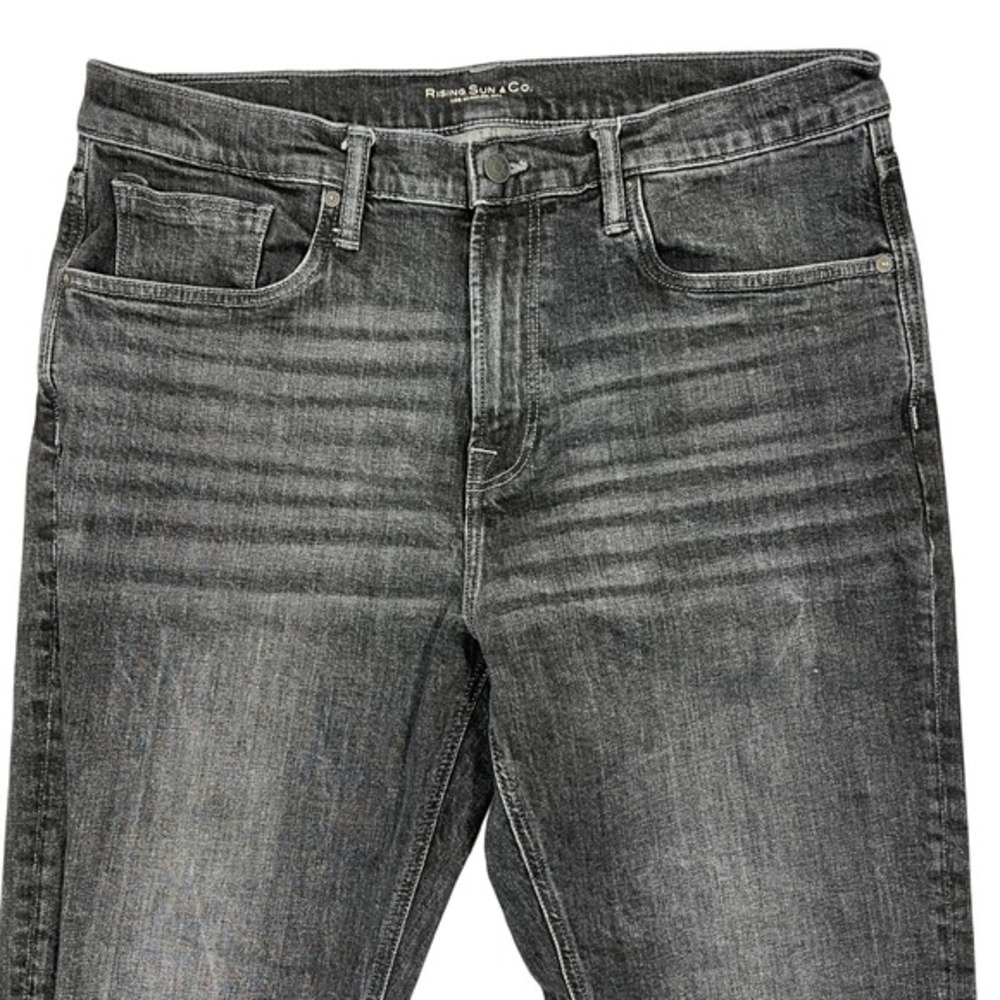 RISING SUN & CO Slim Straight Jeans Mens 38x32 Black Rinse Grunge Stretch Denim - Picture 5 of 15